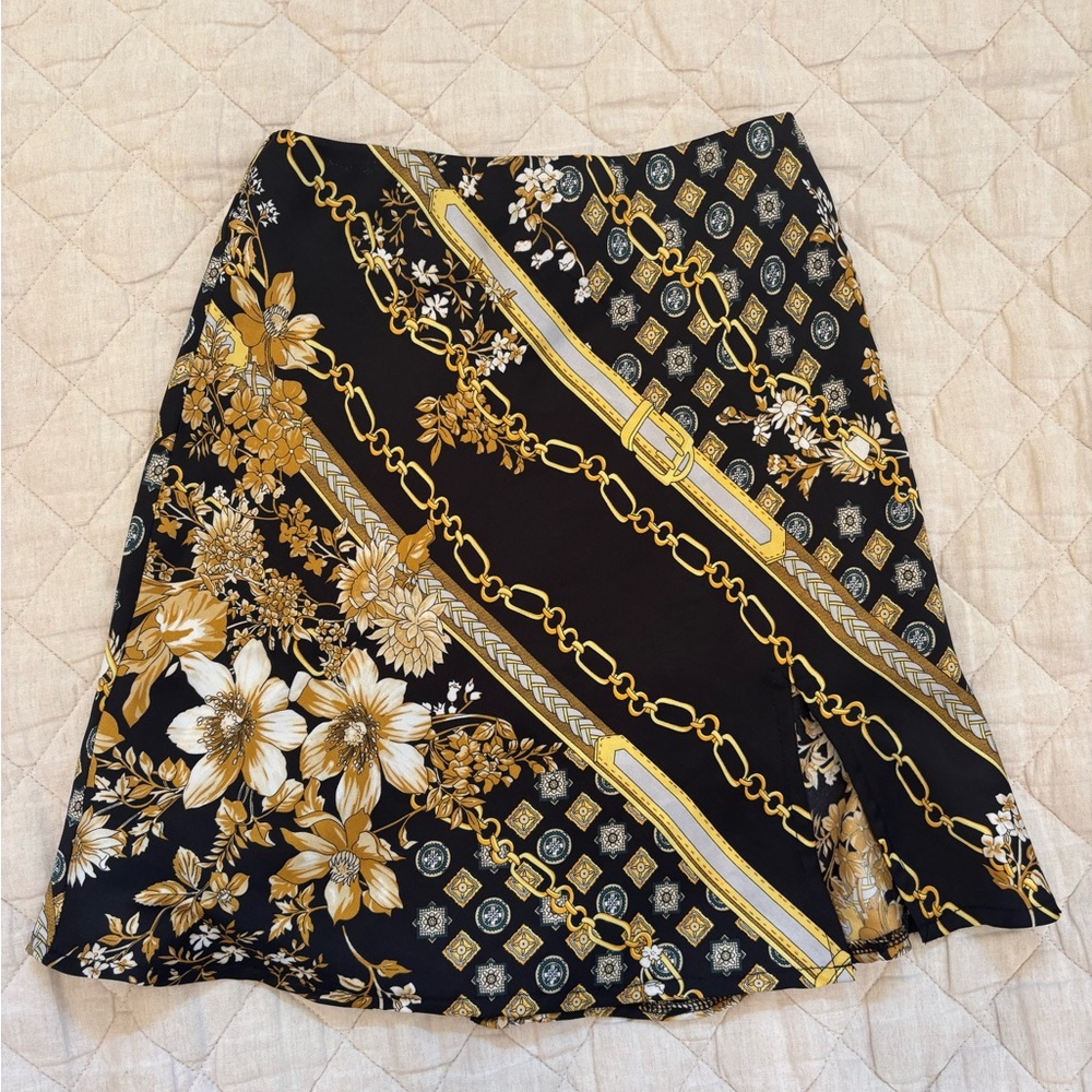 Princess Polly Black and Gold Print Mini Skirt